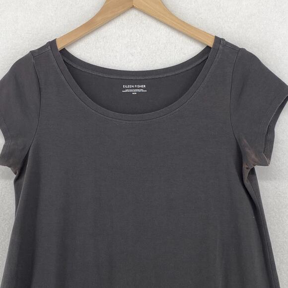 EILEEN FISHER Dress M Stretch Organic Cotton Jersey Short Sleeve Gray USA - Picture 3 of 14